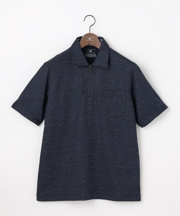 JOSEPH ABBOUD  【フランス産リネン×日本の技術・清涼感】ノルマンディリネントップジャージ ジップ ポロシャツ ネイビー系