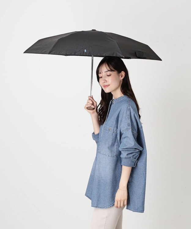 MOONBAT 【WEB限定】POLO RALPH LAUREN(ポロ ラルフローレン) 晴雨兼用日傘 折りたたみ傘 コンパクト PPワンポイント刺繍 一級遮光 遮熱 UV ブラック