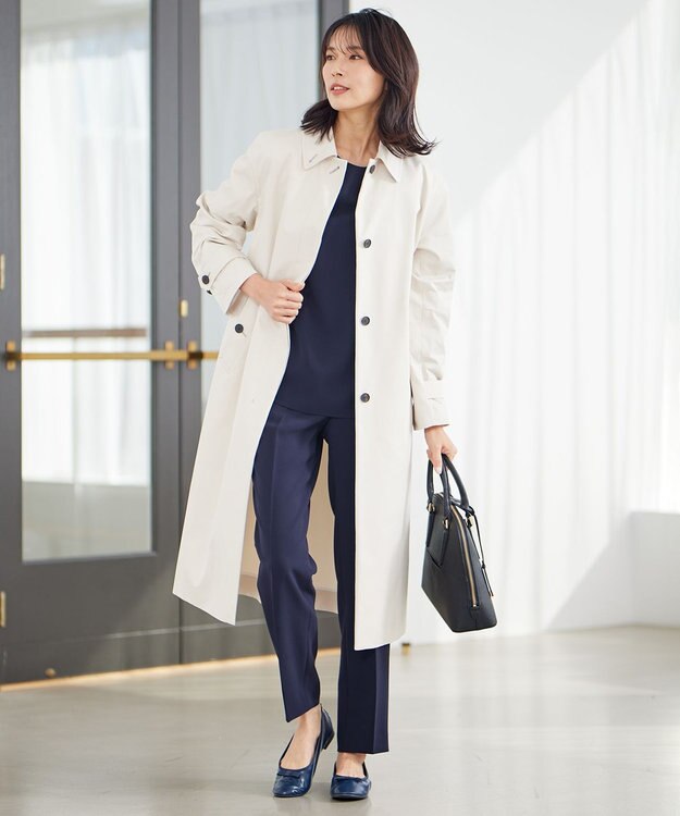 23区 コットンポリエステルギャバジン ステンカラーコート ベージュ系