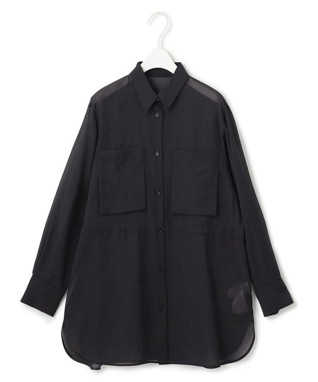 ICB L 【洗える】 PlaXシアーオーガンジー シャツ ブラック系
