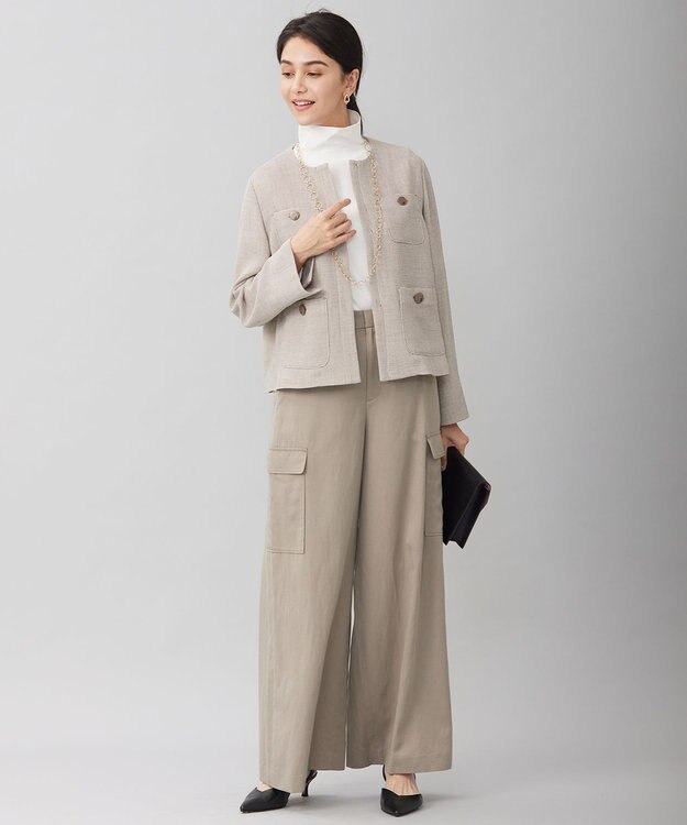 自由区 【洗える】ライトカラミノーカラー ジャケット カーキミックス