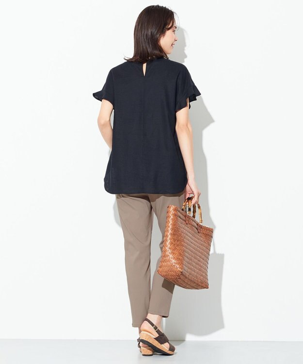 ANY 【洗える】ライトリネンクロスフレアスリーブ ブラウス ブラック