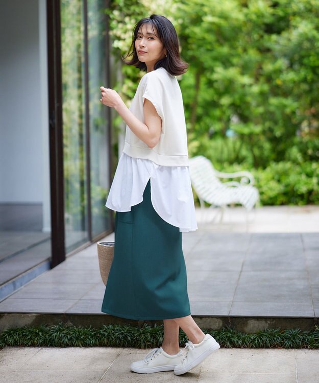 ANY 【接触冷感/UVケア/ウエストゴム/洗濯機可能】イージケアタイトスカート グリーン