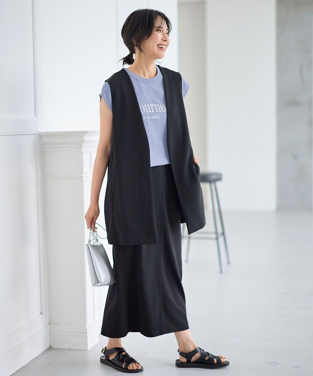 ANY L 【ウエストゴム】カットジョーゼットタイトスカート ブラック