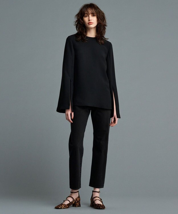 uncrave 【防シワ・洗濯機洗い可】ウォッシャブルダブルクロス スリットスリーブ ブラウス（uncrave STANDARD） ブラック