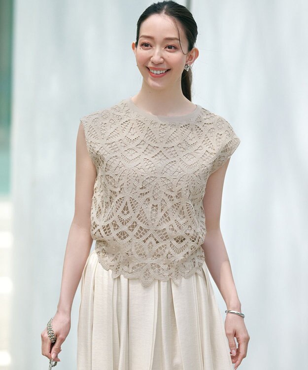 23区 【洗える】ソフトオーガンジー タック スカート ベージュ系