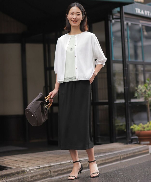 J.PRESS LADIES 【セットアップ対応】Light ジョーゼット ナロー スカート ブラック系