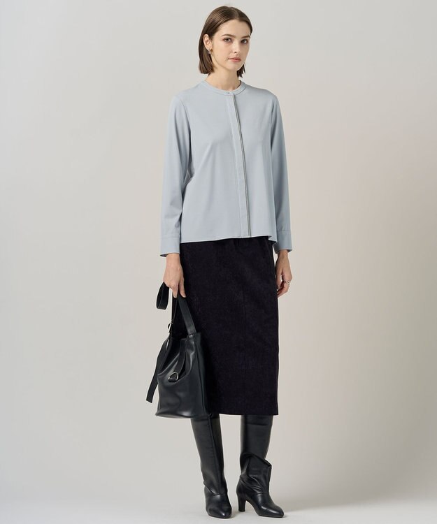 ICB L 【洗える】ストレッチスエード ナロースカート ブラック系