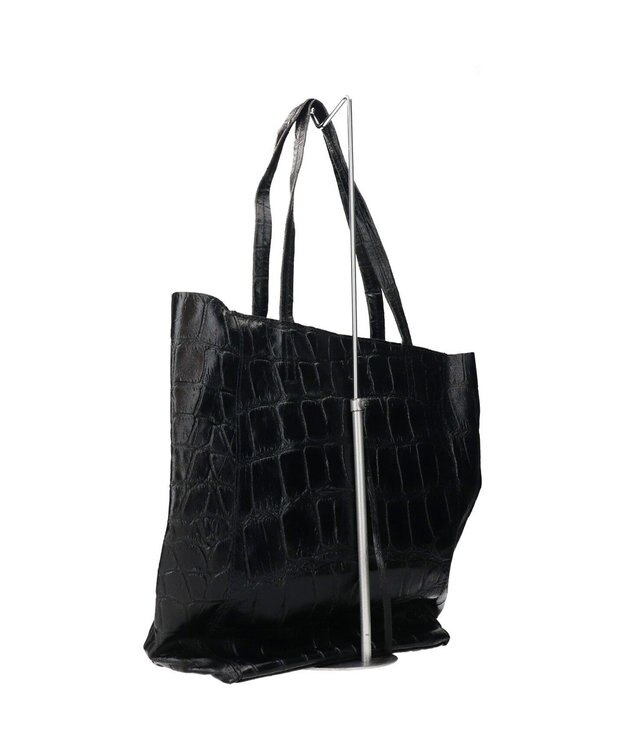 INTER-CHAUSSURES 【ANDREA CARDONE ITALI】ファスナー付き型押しレザートートバッグ ブラック型押