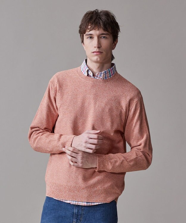 J.PRESS MEN ギマコットンクルーニット オレンジ系