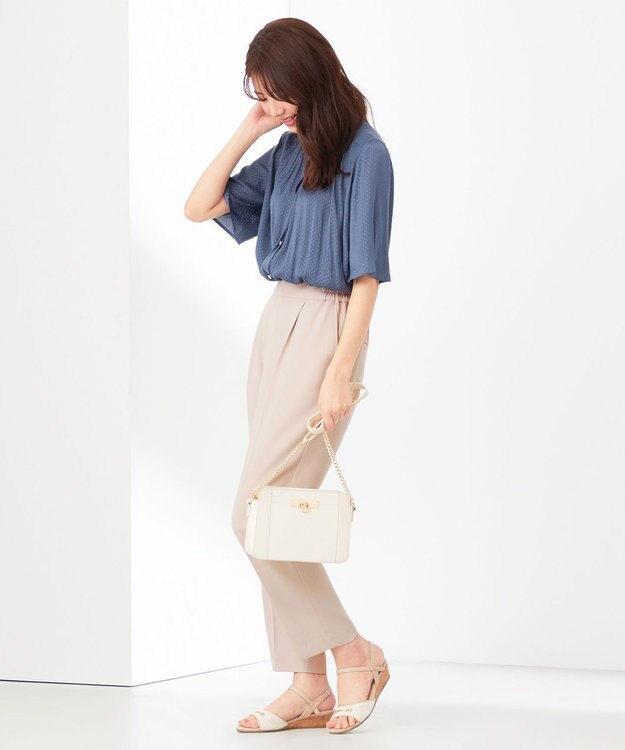 ANY SIS 【洗える】サテンドビー ブラウス ダルブルー