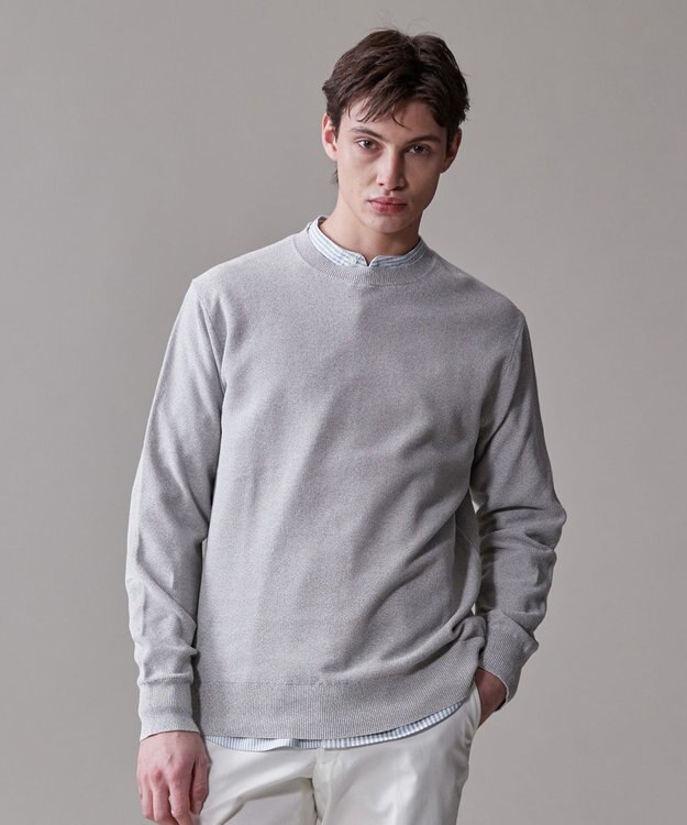 J.PRESS MEN ギマコットンクルーニット ライトグレー系