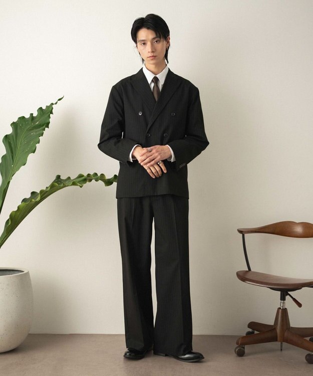 WEGO 【セットアップ対応】ワイドストレートスラックス ブラックストライプ