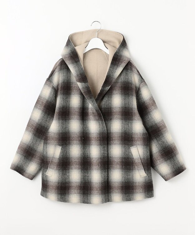 自由区 【リバーシブル】ウールリバー フード付きショートコート キャメル系