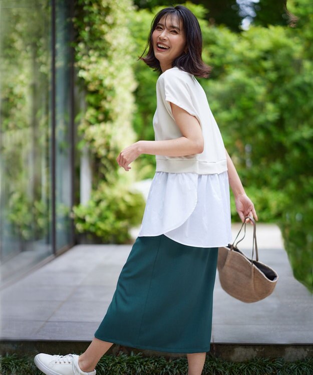 ANY 【接触冷感/UVケア/ウエストゴム/洗濯機可能】イージケアタイトスカート グリーン