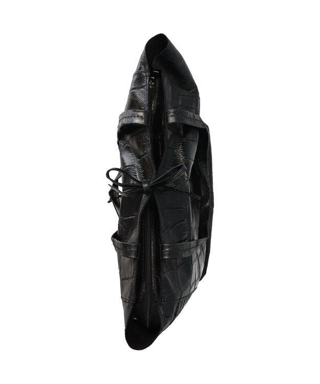 INTER-CHAUSSURES 【ANDREA CARDONE ITALI】ファスナー付き型押しレザートートバッグ ブラック型押