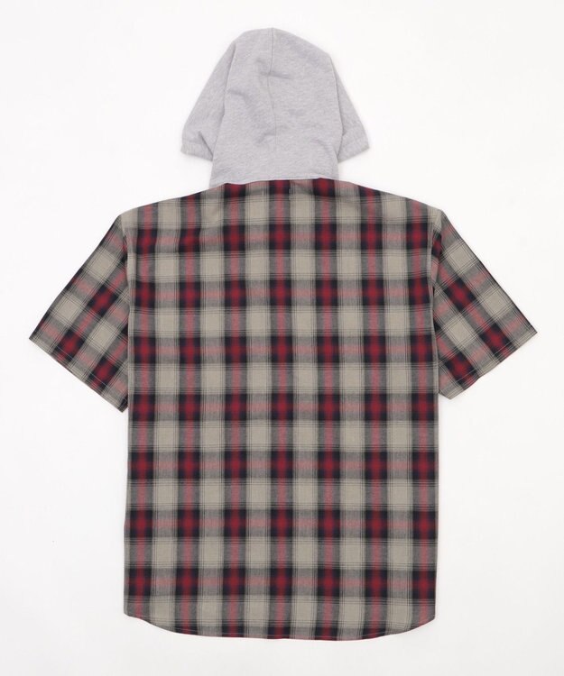 WEGO 【ユニセックス着用ITEM/MLサイズ展開】オンブレチェックフードシャツ（SS） レッドチェック1