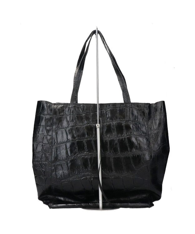 INTER-CHAUSSURES 【ANDREA CARDONE ITALI】ファスナー付き型押しレザートートバッグ ブラック型押