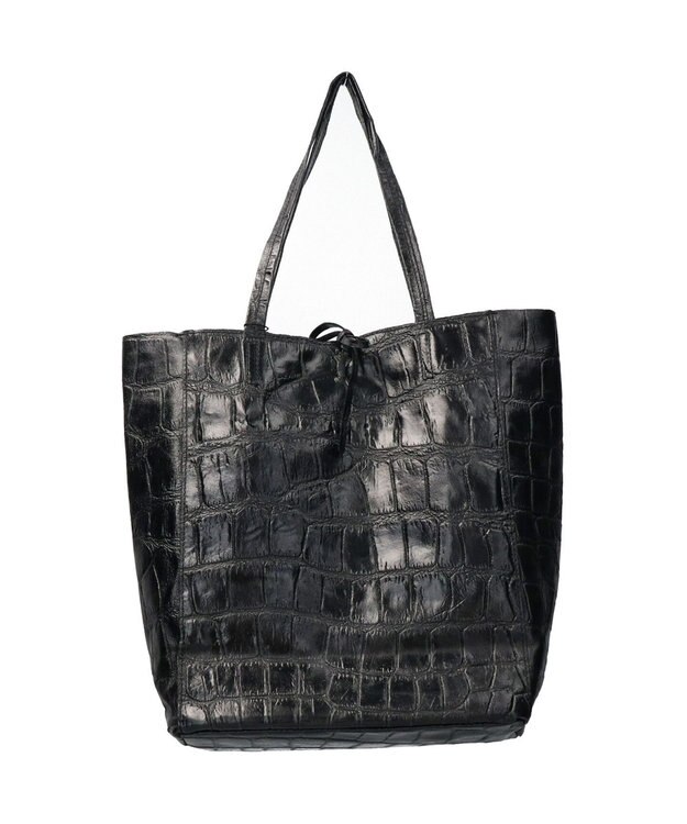 INTER-CHAUSSURES 【ANDREA CARDONE ITALI】ファスナー付き型押しレザートートバッグ ブラック型押