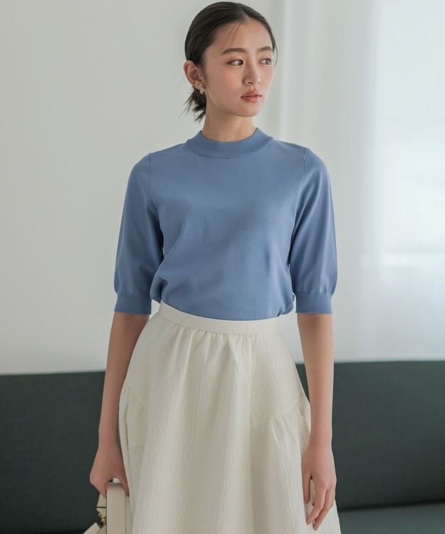 組曲 S マイラックカラー 6分袖 ニット ブルー系