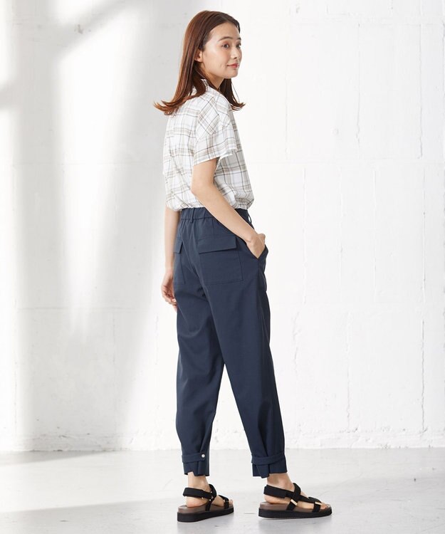 J.PRESS LADIES 【2WAY・洗える】ポリエステルリネンパンプキンシェル ベイカー パンツ ネイビー系