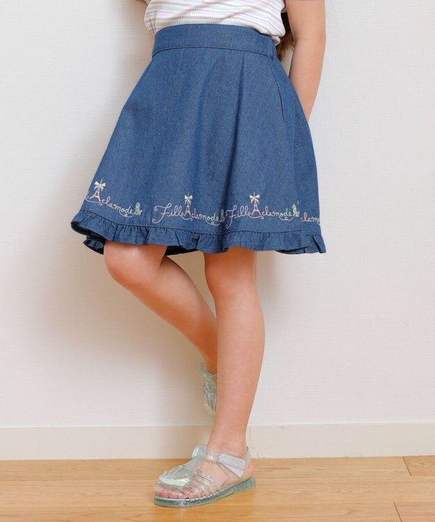 ANY KIDS 裾 ロゴ刺繍 スカパン デニムブルー