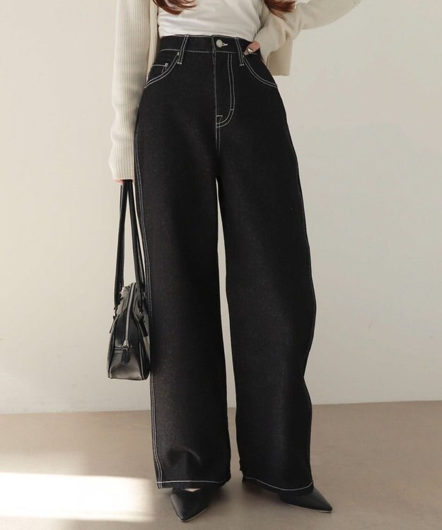 WEGO 【XS～Lサイズ展開/美脚】ストレートデニムパンツ デニムブラック