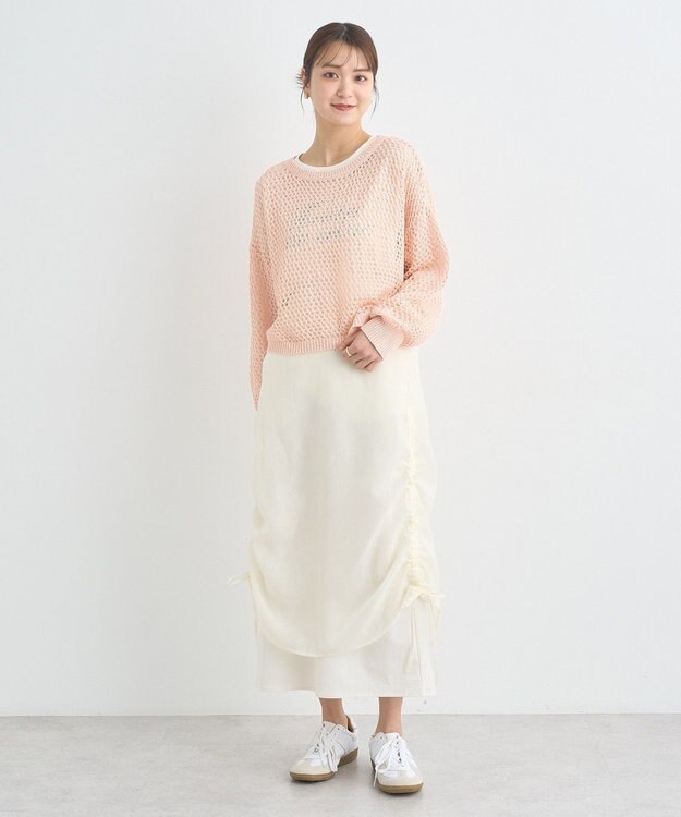 earth music&ecology スパンコールメッシュニットプルオーバー Pink Orange