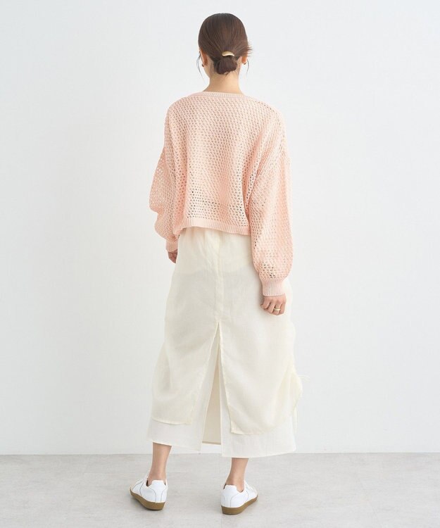 earth music&ecology スパンコールメッシュニットプルオーバー Pink Orange