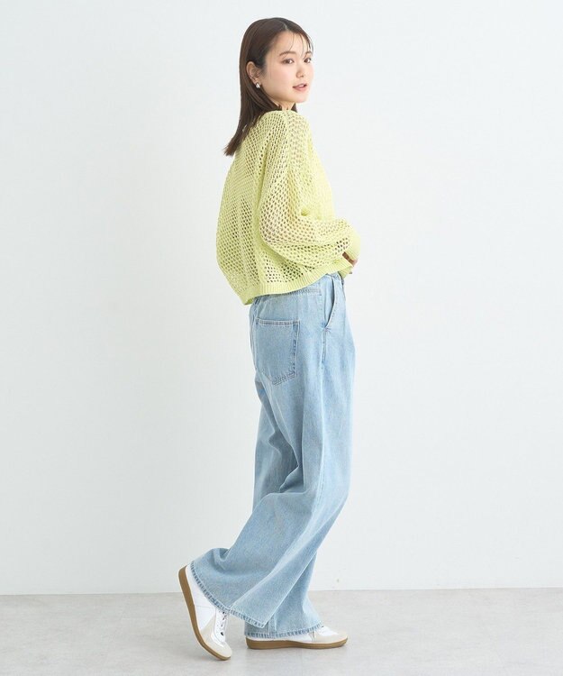 earth music&ecology スパンコールメッシュニットプルオーバー Lime Green