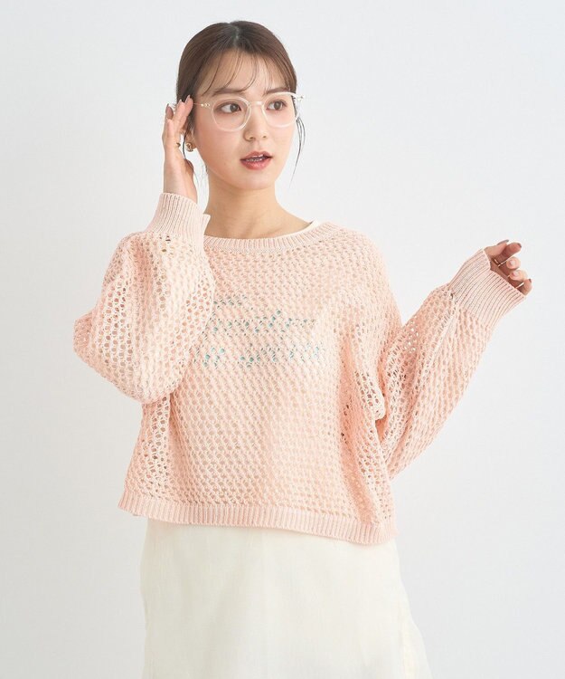 earth music&ecology スパンコールメッシュニットプルオーバー Pink Orange