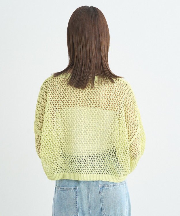 earth music&ecology スパンコールメッシュニットプルオーバー Lime Green