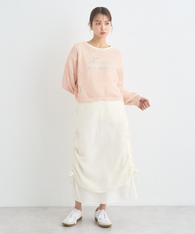 earth music&ecology スパンコールメッシュニットプルオーバー Pink Orange