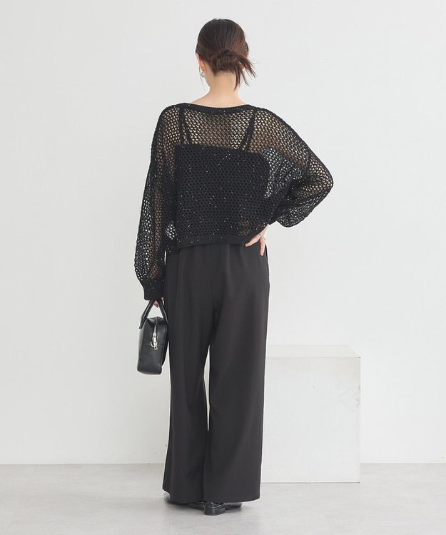 earth music&ecology スパンコールメッシュニットプルオーバー Black