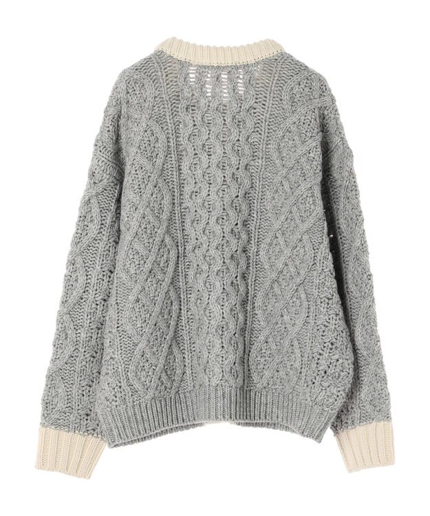 AMERICAN HOLIC 配色ケーブルニットカーディガン Light Gray Mixture