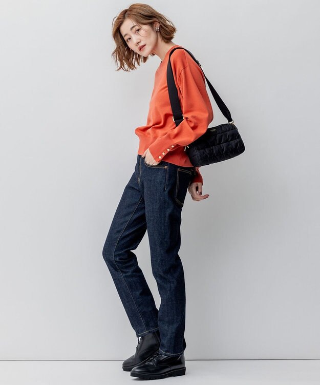 23区 【洗える】ウールコットンストレッチ ニット オレンジ系