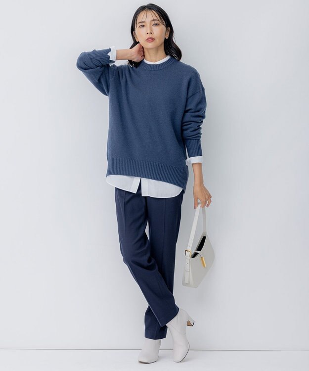 23区 【洗える】ウォームストレッチ テーパード パンツ ネイビー系