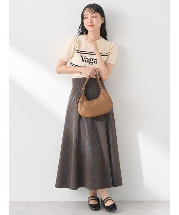 earth music&ecology バックレースアップチェックスカート Brown