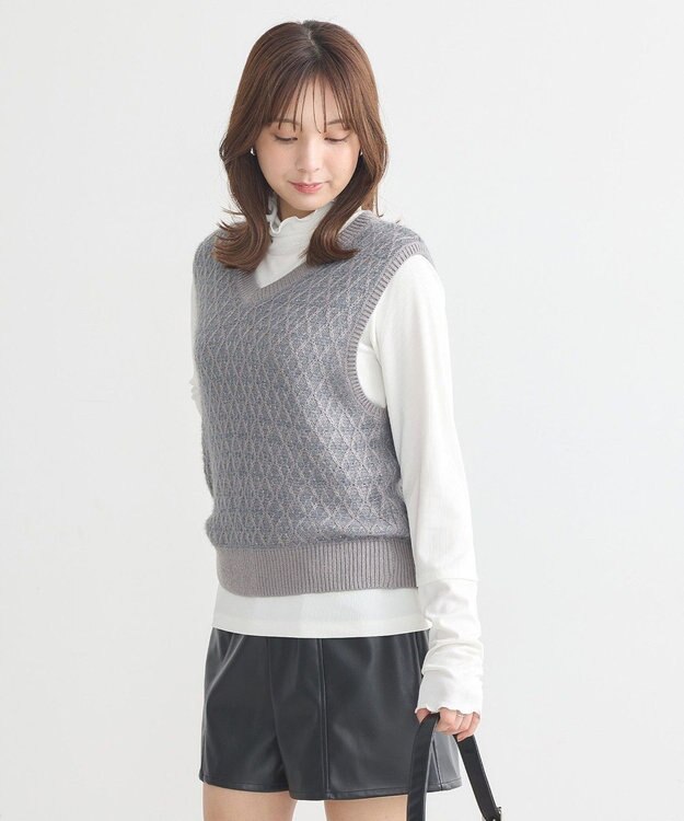 earth music&ecology ラメジャガードニットベスト Gray