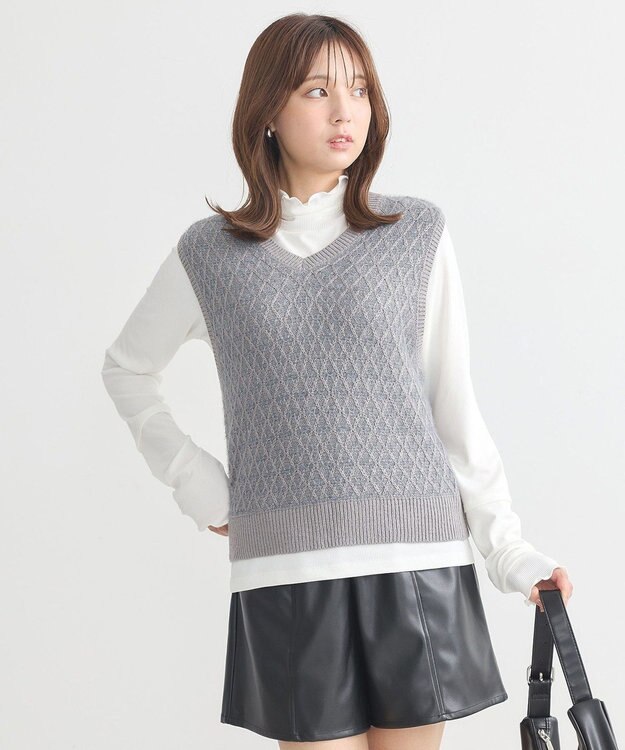 earth music&ecology ラメジャガードニットベスト Gray