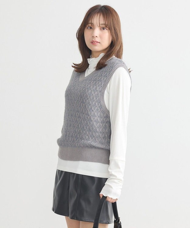 earth music&ecology ラメジャガードニットベスト Gray