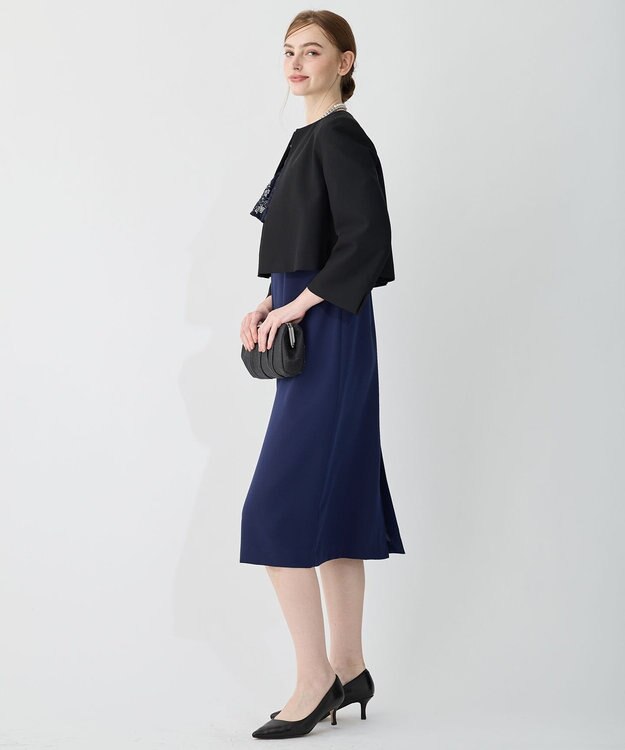 23区 【APPLAUDIR】スパンコールレース フリルコンビドレス ブルー系