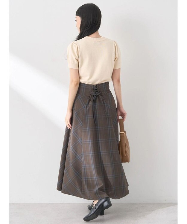 earth music&ecology バックレースアップチェックスカート Brown