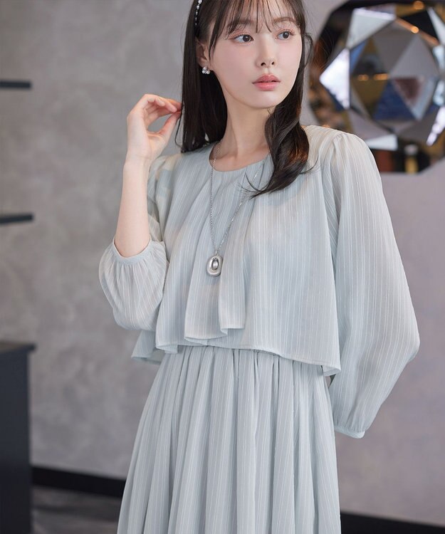 Tiaclasse 【新色追加】シフォンドレープワンピース サックスグレー