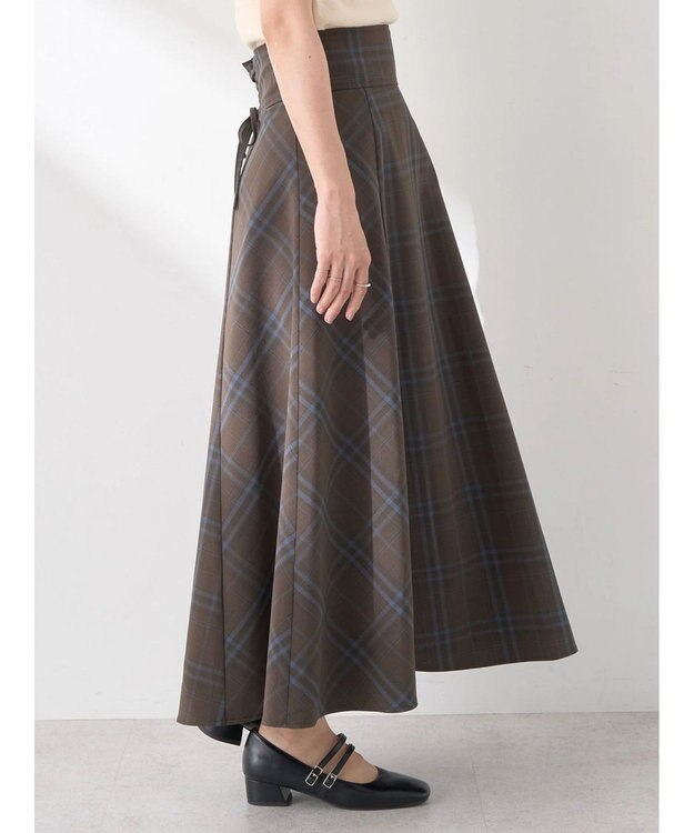 earth music&ecology バックレースアップチェックスカート Brown