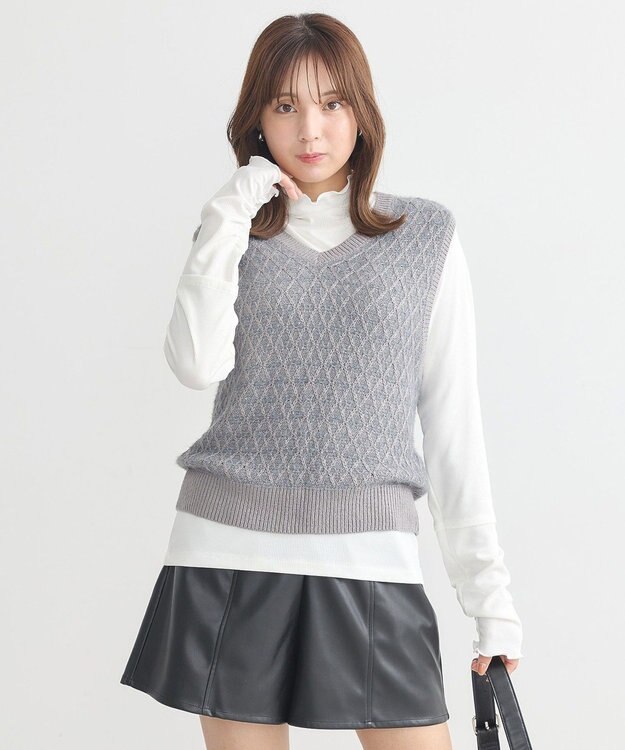 earth music&ecology ラメジャガードニットベスト Gray
