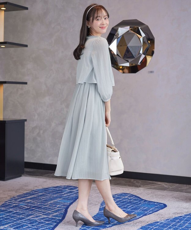 Tiaclasse 【新色追加】シフォンドレープワンピース サックスグレー