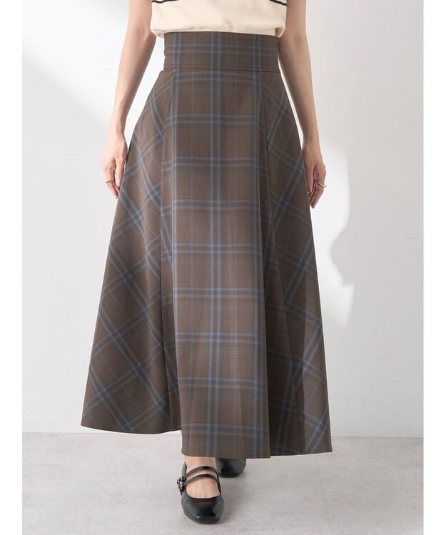 earth music&ecology バックレースアップチェックスカート Brown