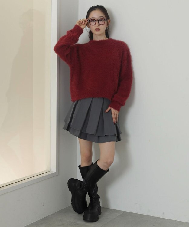 WEGO シャギーニットプルオーバー ワイン