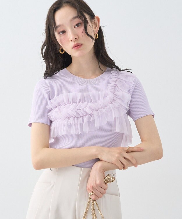 earth music&ecology アシメチュールフリルニットプルオーバー Lavender